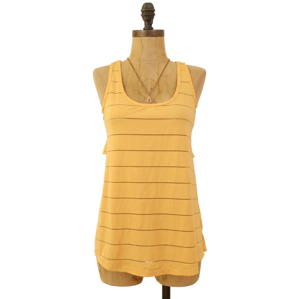 Champion Crocus Cross Back Ruffle Top Size S Striped Yellow Athletic EUC B97